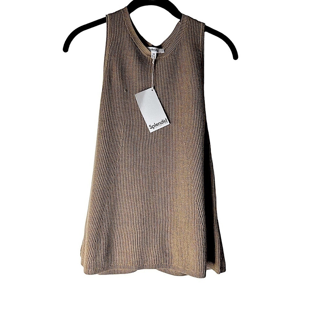 Splendid Cashmere Infused Rib Knit Pullover Sleeveless Stretch Tank in XS